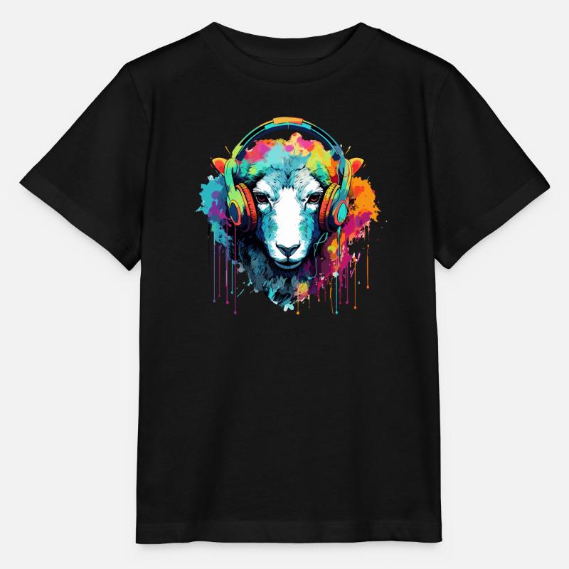 Moutons avec écouteurs Moutons animaux - T-shirt bio MINI CREATOR Stanley/Stella Enfant - noir