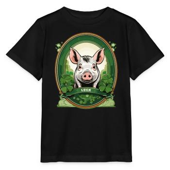 Cochon chanceux avec trèfles - T-shirt bio MINI CREATOR Stanley/Stella Enfant - noir - Devant - Mikhail (115cm)