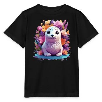 Süßer Seehund - Stanley/Stella Kinder T-Shirt MINI CREATOR  - Schwarz - Vorne - Mikhail (115cm)