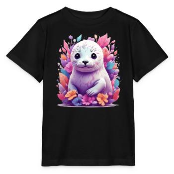 Süßer Seehund - Stanley/Stella Kinder T-Shirt MINI CREATOR  - Schwarz - Vorne - Mikhail (115cm)