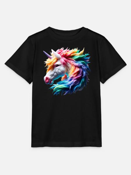 Bunter Einhornkopf - Stanley/Stella Kinder T-Shirt MINI CREATOR  - Schwarz