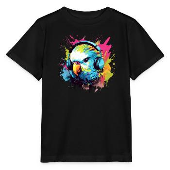 Budgie with headphones Budgies Bird - Stanley/Stella MINI CREATOR Kids’ T-Shirt - black - Front - Mikhail (115cm)