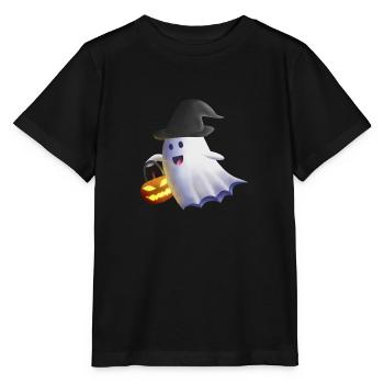Geist mit Hexenhut und Kürbislaterne - Stanley/Stella Kinder T-Shirt MINI CREATOR  - Schwarz - Vorne - Mikhail (115cm)