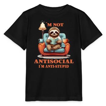 Clever sloth with book - Stanley/Stella MINI CREATOR Kids’ T-Shirt - black - Front - Mikhail (115cm)