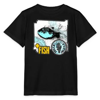 Illustration de poisson aquatique avec badge d’activiste - T-shirt bio MINI CREATOR Stanley/Stella Enfant - noir - Devant - Mikhail (115cm)