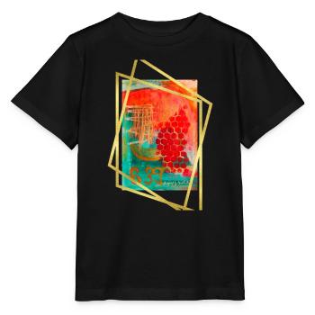 Abstrakte Verschmelzung mit lebendigen Sechsecken - Stanley/Stella Kinder T-Shirt MINI CREATOR  - Schwarz - Vorne - Mikhail (115cm)