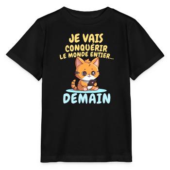 Chat ambitieux demain conquérir le monde - T-shirt bio MINI CREATOR Stanley/Stella Enfant - noir - Devant - Mikhail (115cm)
