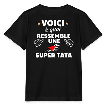 Message humoristique pour super tata - T-shirt bio MINI CREATOR Stanley/Stella Enfant - noir - Devant - Mikhail (115cm)