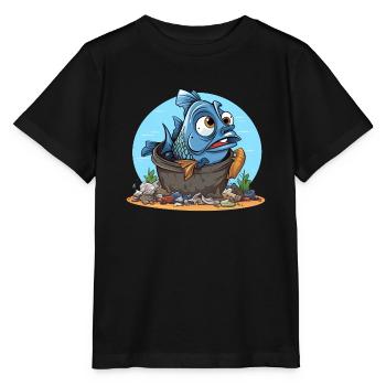 Verzweifelter Fisch Umweltverschmutzung Shirt - Stanley/Stella Kinder T-Shirt MINI CREATOR  - Schwarz - Vorne - Mikhail (115cm)