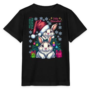 Festliche Osterhasen mit Weihnachtsmütze - Stanley/Stella Kinder T-Shirt MINI CREATOR  - Schwarz - Vorne - Mikhail (115cm)