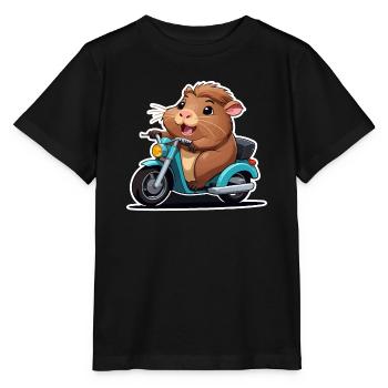 Meerschweinchen auf Mofa - Stanley/Stella Kinder T-Shirt MINI CREATOR  - Schwarz - Vorne - Mikhail (115cm)