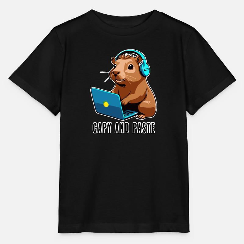 Capybara avec Joke Capy et Pâte - T-shirt bio MINI CREATOR Stanley/Stella Enfant - noir
