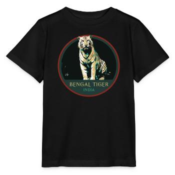 Écusson Portrait Tigre Bengale : Faune Indienne - T-shirt bio MINI CREATOR Stanley/Stella Enfant - noir - Devant - Mikhail (115cm)