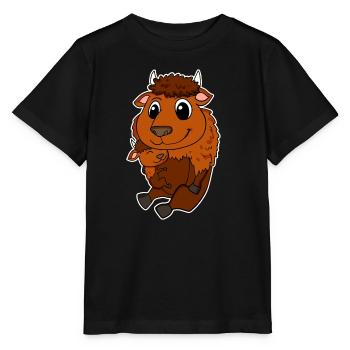 Bison Family - Bison with Baby - Stanley/Stella MINI CREATOR Kids’ T-Shirt - black - Front - Mikhail (115cm)
