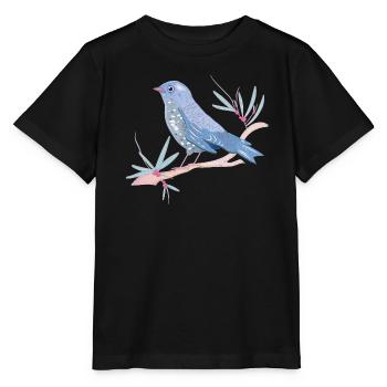oiseau bleuâtre avec du gui dans l’ambiance hivernale - T-shirt bio MINI CREATOR Stanley/Stella Enfant - noir - Devant - Mikhail (115cm)