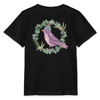 Oiseau au gui et à l’eucalyptus dans l’ambiance hivernale - T-shirt bio MINI CREATOR Stanley/Stella Enfant - noir - Devant - Mikhail (115cm)