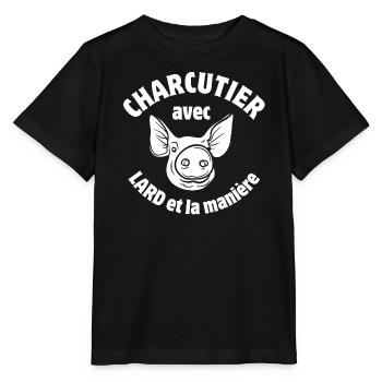 cochon, charcutier, jambon - T-shirt bio MINI CREATOR Stanley/Stella Enfant - noir - Devant - Mikhail (115cm)