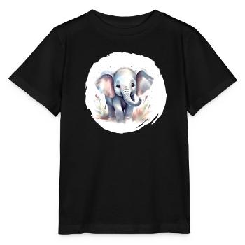 Aquarelle Éléphant - T-shirt bio MINI CREATOR Stanley/Stella Enfant - noir - Devant - Mikhail (115cm)