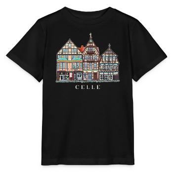 Celle, Handzeichnung Fassaden Altstadt Deutschland - Stanley/Stella Kinder T-Shirt MINI CREATOR  - Schwarz - Vorne - Mikhail (115cm)