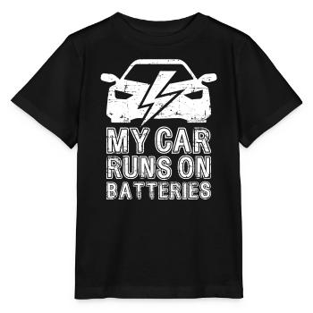 My Car Runs On Batteries eCar Elektro Auto - Stanley/Stella Kinder T-Shirt MINI CREATOR  - Schwarz - Vorne - Mikhail (115cm)