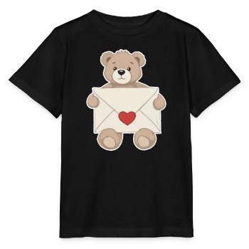Teddybär mit Liebesbrief Herz Liebe - Stanley/Stella Kinder T-Shirt MINI CREATOR  - Schwarz - Vorne - Mikhail (115cm)