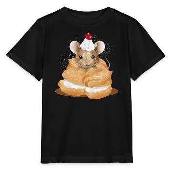 Mouse with icing in the middle of cream puffs - Stanley/Stella MINI CREATOR Kids’ T-Shirt - black - Front - Mikhail (115cm)