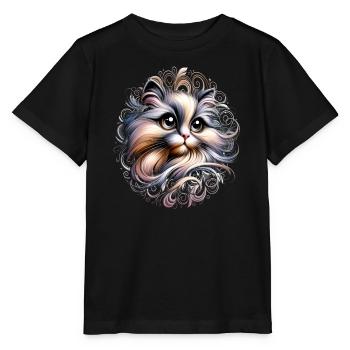 Chat super mignon dans le style bande dessinée - T-shirt bio MINI CREATOR Stanley/Stella Enfant - noir - Devant - Mikhail (115cm)