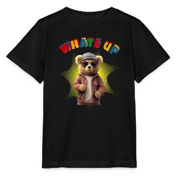 Whats Up Teddy - Funny Teddy Bear - Stanley/Stella MINI CREATOR Kids’ T-Shirt - black - Front - Mikhail (115cm)