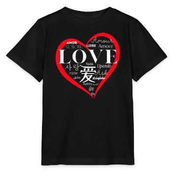 Global Love: Mehrsprachiges Herzdesign - Stanley/Stella Kinder T-Shirt MINI CREATOR  - Schwarz - Vorne - Mikhail (115cm)
