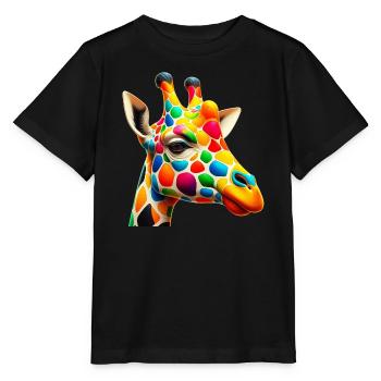 Giraffe colored and painted like Harlequin - Stanley/Stella MINI CREATOR Kids’ T-Shirt - black - Front - Mikhail (115cm)