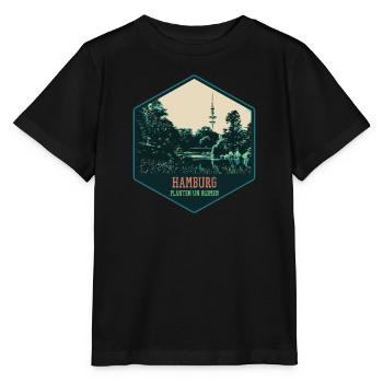 Illustration, Planten un Blomen park in Hamburg - Stanley/Stella MINI CREATOR Kids’ T-Shirt - black - Front - Mikhail (115cm)