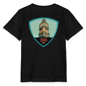 Illustration emblématique de la tour Big Ben - T-shirt bio MINI CREATOR Stanley/Stella Enfant - noir - Devant - Mikhail (115cm)