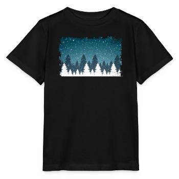 Snowfall | White fir trees, frayed edge - Stanley/Stella MINI CREATOR Kids’ T-Shirt - black - Front - Mikhail (115cm)