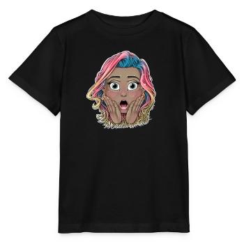 Lebendiges schockiertes Mädchen Illustration - Stanley/Stella Kinder T-Shirt MINI CREATOR  - Schwarz - Vorne - Mikhail (115cm)