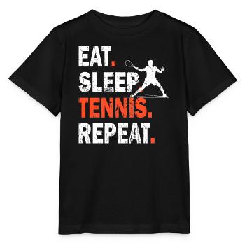 Tennis Shirt Eat Sleep Tennis Repeat Design - Stanley/Stella Kinder T-Shirt MINI CREATOR  - Schwarz - Vorne - Mikhail (115cm)