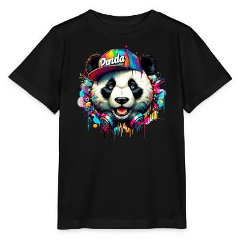 Panda DJ Deejay avec des écouteurs écoute de la musique - T-shirt bio MINI CREATOR Stanley/Stella Enfant - noir - Devant - Mikhail (115cm)