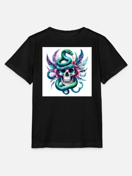 Aquarell Totenkopf und Schlange - Stanley/Stella Kinder T-Shirt MINI CREATOR  - Schwarz