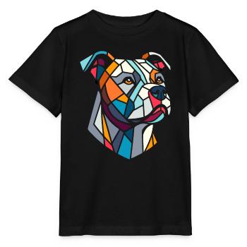 Staffordshire geometric bull terrier, staffy - Stanley/Stella MINI CREATOR Kids’ T-Shirt - black - Front - Mikhail (115cm)