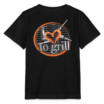 Ein Grill mit Grillbesteck & Garnelen in Herzform - Stanley/Stella Kinder T-Shirt MINI CREATOR  - Schwarz - Vorne - Mikhail (115cm)
