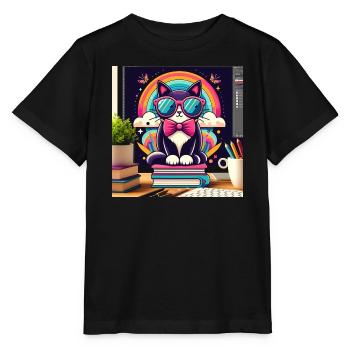 Chat studieux à lunettes - T-shirt bio MINI CREATOR Stanley/Stella Enfant - noir - Devant - Mikhail (115cm)