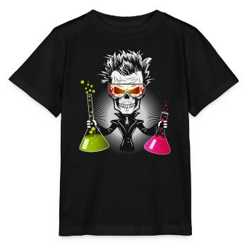 Skull as a gloomy scientist in the laboratory - Stanley/Stella MINI CREATOR Kids’ T-Shirt - black - Front - Mikhail (115cm)