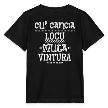 T-Shirt Sizilien Sizilianisches Sprichwort cu' cancia - Stanley/Stella Kinder T-Shirt MINI CREATOR  - Schwarz - Vorne - Mikhail (115cm)