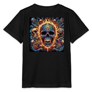Totenkopf mit gekreuzten Gitarren - Stanley/Stella Kinder T-Shirt MINI CREATOR  - Schwarz - Vorne - Mikhail (115cm)