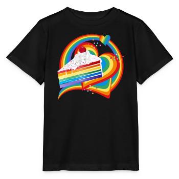 Stück Regenbogen Kuchen mit Sahne und Kirsche - Stanley/Stella Kinder T-Shirt MINI CREATOR  - Schwarz - Vorne - Mikhail (115cm)