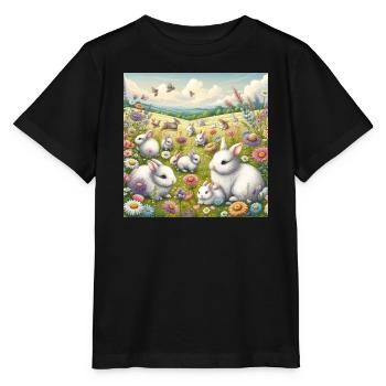 Lapins dans un champ de fleurs - T-shirt bio MINI CREATOR Stanley/Stella Enfant - noir - Devant - Mikhail (115cm)