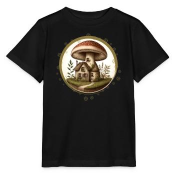 Design of a toadstool as a fairytale house in the forest - Stanley/Stella MINI CREATOR Kids’ T-Shirt - black - Front - Mikhail (115cm)