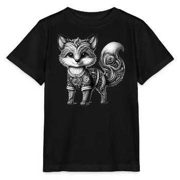 Artfully designed fox in black and white - Stanley/Stella MINI CREATOR Kids’ T-Shirt - black - Front - Mikhail (115cm)
