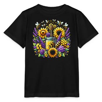 Lebhaftes, farbenfrohes Kunstwerk mit Bienen Honig - Stanley/Stella Kinder T-Shirt MINI CREATOR  - Schwarz - Vorne - Mikhail (115cm)