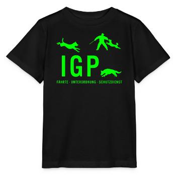 IGP Hundesport - Gruen - Stanley/Stella Kinder T-Shirt MINI CREATOR  - Schwarz - Vorne - Mikhail (115cm)