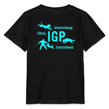 IGP Hundesport - tuerkis - Stanley/Stella Kinder T-Shirt MINI CREATOR  - Schwarz - Vorne - Mikhail (115cm)
